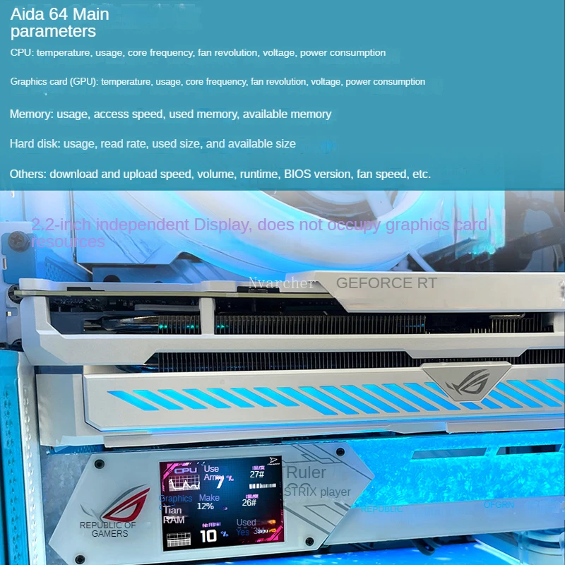 Nvarcher 2.2 Polegada Display Lcd Placa de Vídeo Gráfico Suporte Suporte Vga Suporte Rgb Cpu Gpu Ram Monitor Aida64 para Computador Gabinete Gamer - Imagem 4