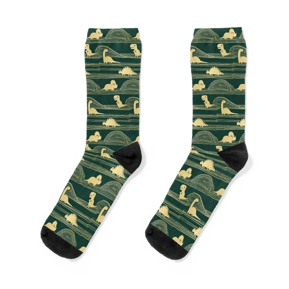Dinosaur Christmas Edition (green/gold) Socks sports and leisure christmass gift compression socks Socks Women Men's