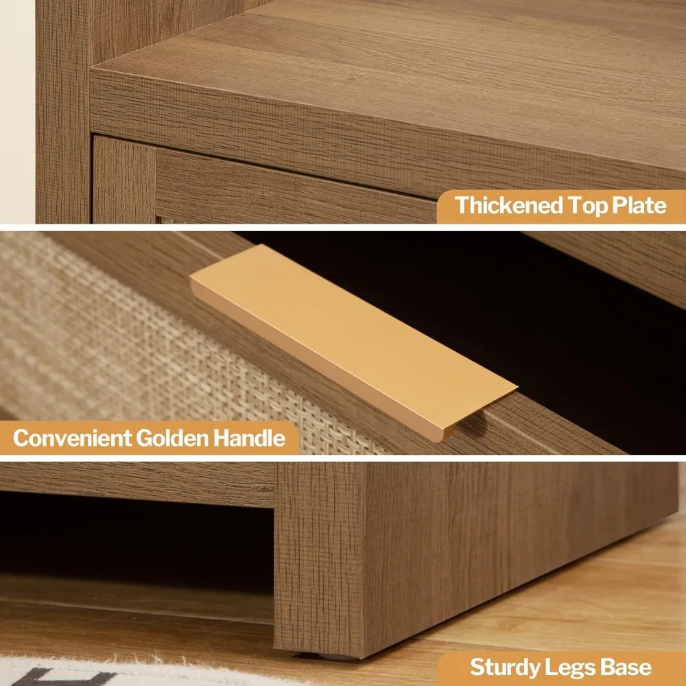 Dresser forof Drawers  with 4 Rattan  Tower Large Nightstand Sets for Living Room Hallway, Dresser 6