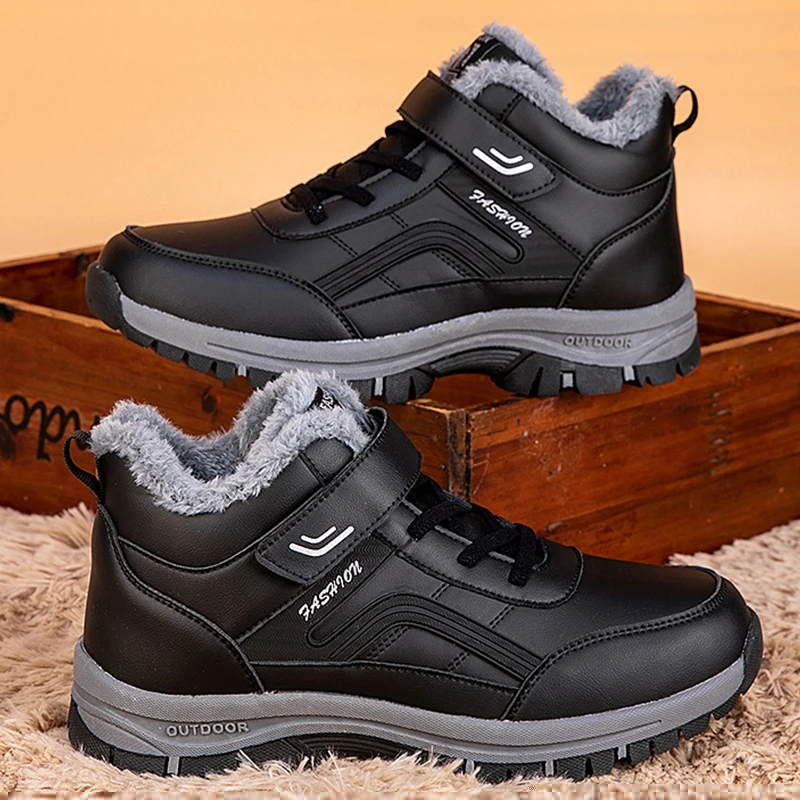 New Winter Boots Women Men Plush Leather Waterproof Sneakers Climbing Hunting Shoes Unisex Lace-up Outdoor Warm Hiking Boot Man