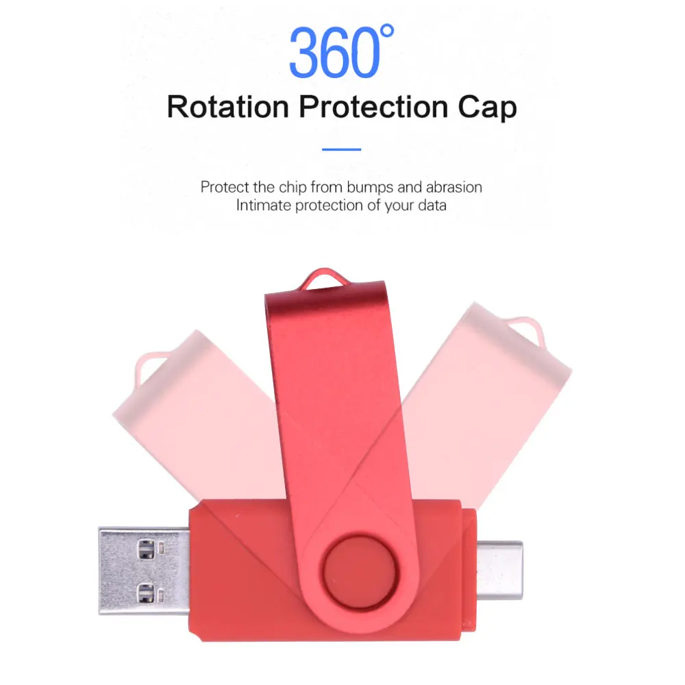 회전식 USB 플래시 드라이브, 128GB, 32GB, 16GB, 펜 드라이브, 256GB, 64GB, 4G, OTG, 2 인 1 메모리, C타입, USB 2.0, 커스텀 로고
