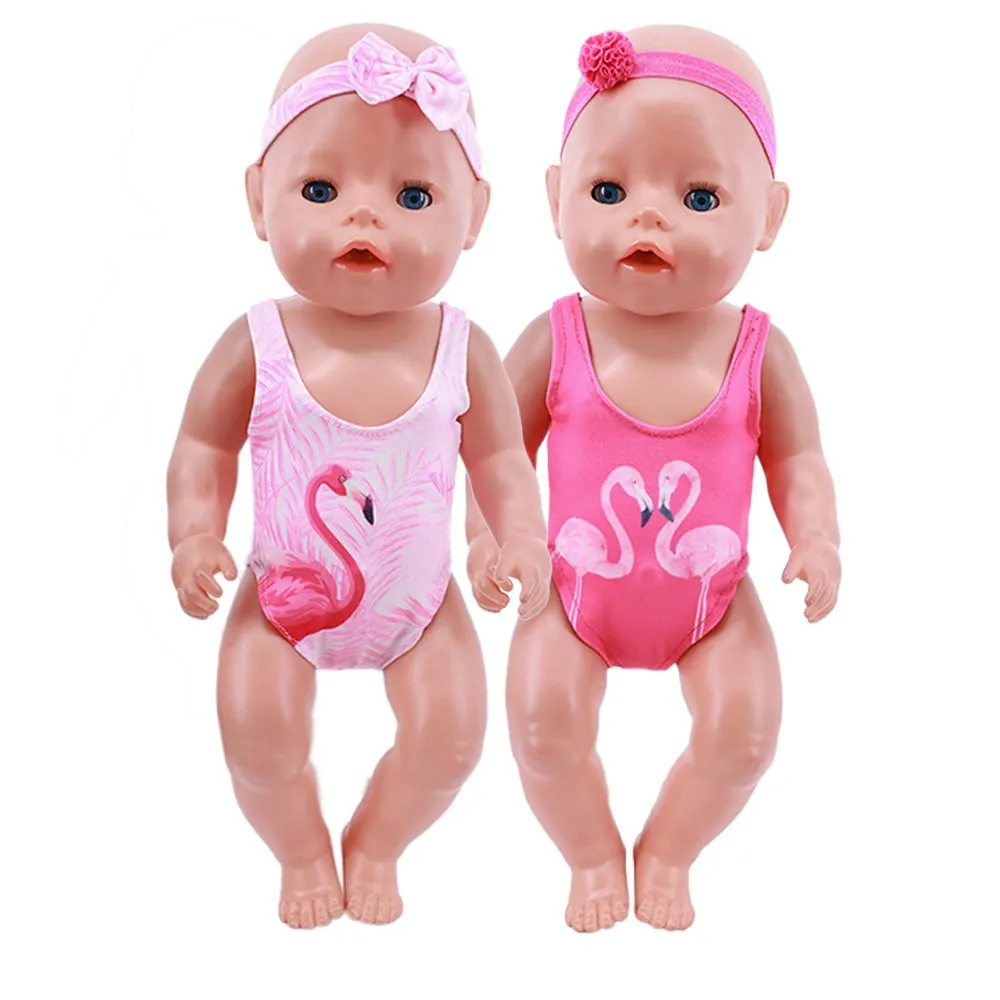 Doll Swim Clothes Flamingo Mermaid Swimsuits Fit 18 Inch American of Girl`s&43Cm Baby New Born Doll Zaps Our Generation Girl`s