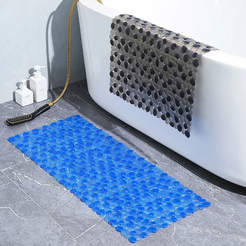 Transparent PVC Foot Floor Mat Anti Drop Long Strip Bathtub Creative Bedroom Entry Non Slip Bathroom Shower Room Cobblestone 1Pc