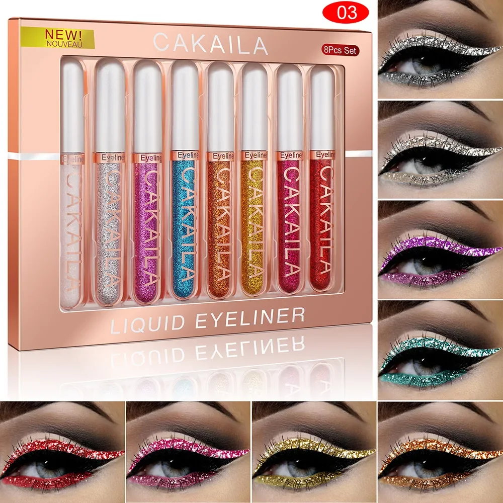 Glittery pestrý matná eyeliner stanovuje vodotěsný oko liniové pero gel líčení uv glittery oko provést nahoře kosmetika eyeliners souprava 8 barvivo