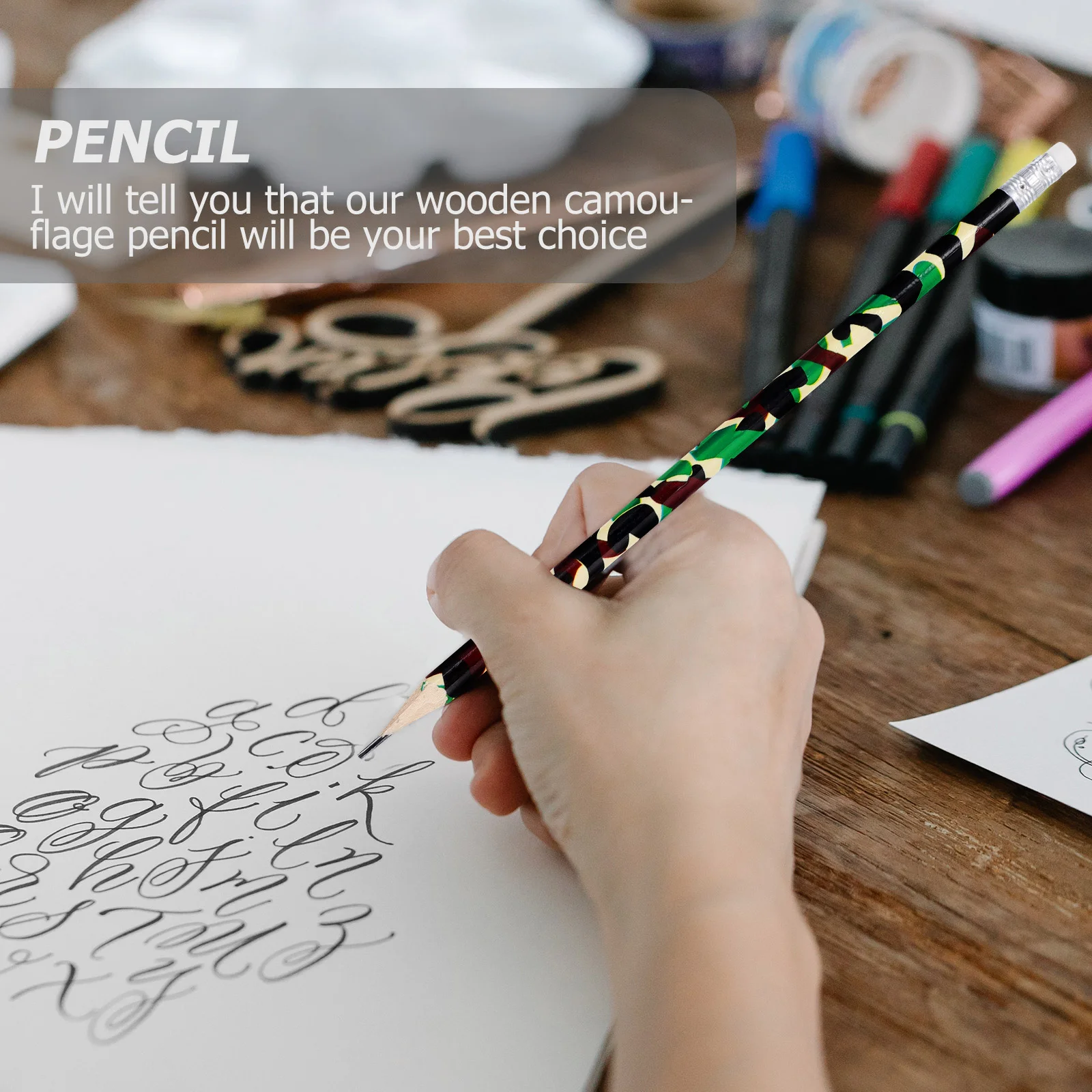 학생용 나무 지우개 연필, 대량 초안, 위장, 50 개
