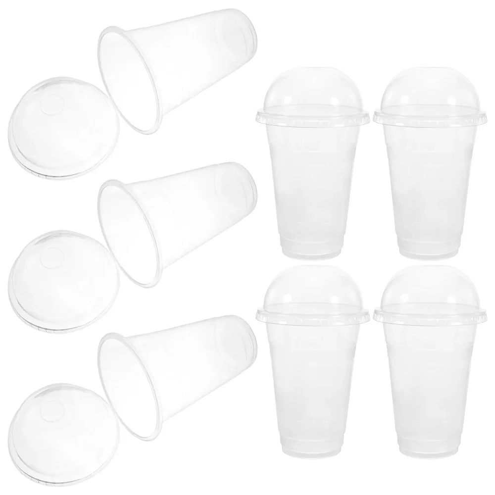 100 Sets 500ml Disposable Clear Cups with a Hole Dome Lids for Tea Fruit Tea Juice Plastic Milkshake Summer Party Drinks Cups
