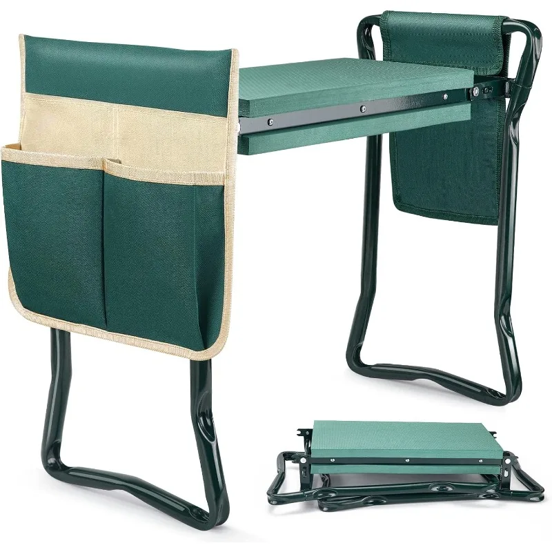 Garden Kneeler and Seat Heavy Duty Gardening Bench with 2 Tool Pouches EVA Foam Pad Foldable Stool To Prevent Knee & Back Pain