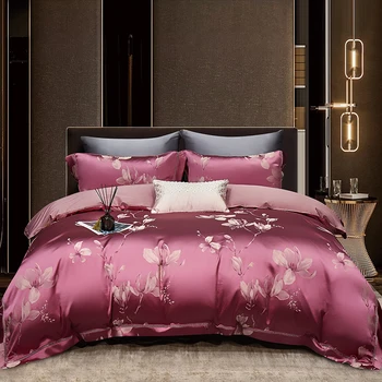 High End Mulberry S i l k Jacquard Bedding Set  4-piece Duvet Cover Set 200*230CM 220*240CM Flat Sheet Bedding 1