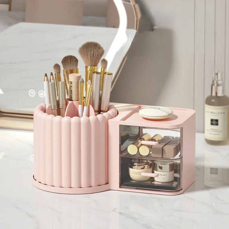 2025 360 Rotating Makeup Desktop Cosmetic Storage Organizer Large Capacity  Bathroom Portable Lipstick Makeup Brush Pen Holder 3