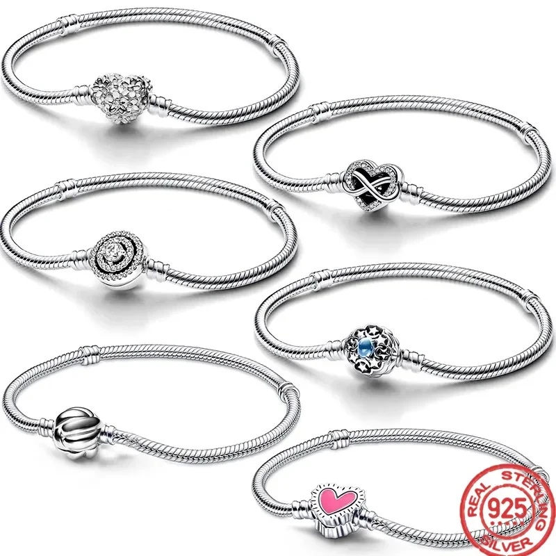

S925 Silver Bracelet Fashion Charm, Original Snake Bone Chain, S925 Peace Charm Jewelry, Holiday Gift DIY Premium Jewelry