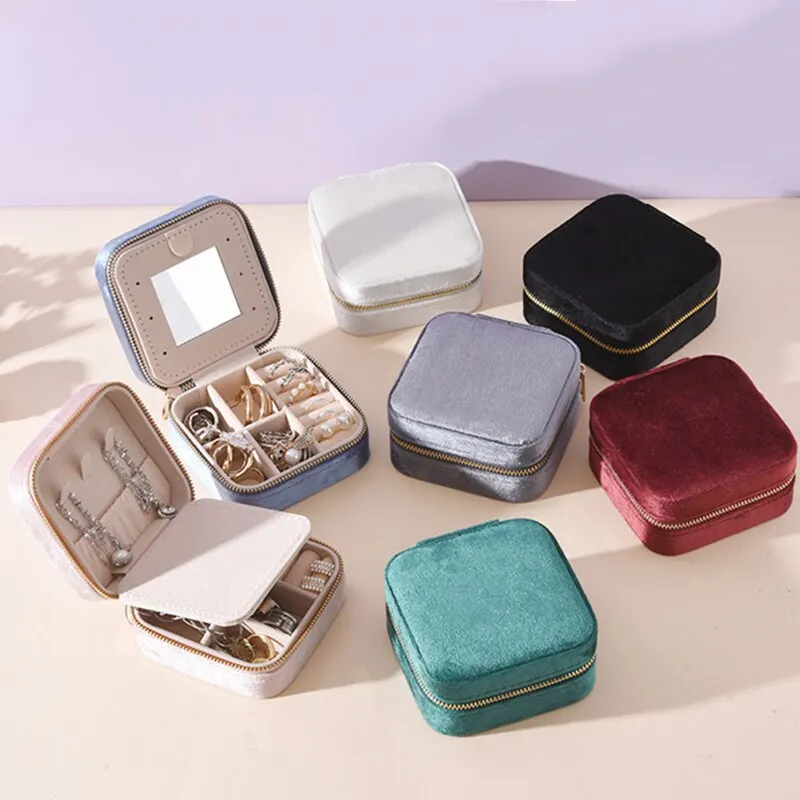 Velvet Jewelry Box Compact Travel Jewelry Case - Soft Velvet Organizer Pouch For Necklaces, Rings & Earrings (Olive Green) Large Jewelry Travel Case