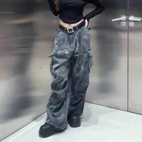 Loose Pocket Jeans Womens Cargo Workwear Camouflage American Style 2025 Autumn Winter High Waist Straight Leg Casual Pants - Image 2