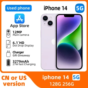 Apple iphone 14 5G Unlocked Smartphone 256G ROM 6.1 inch Screen 3279 Battery All Colours in Good Condition Original used phone