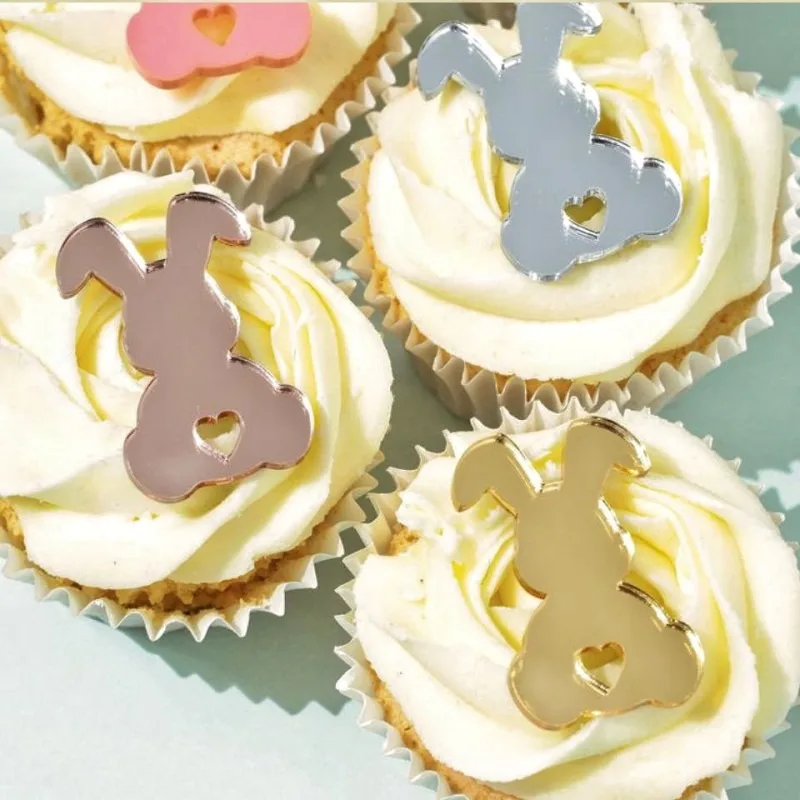 Happy Easter Bunny Egg Cake Toppers Acrylic Rabbit Shaped Cupcake Toppers 10Pcs For Easter Party Dessert Decorations