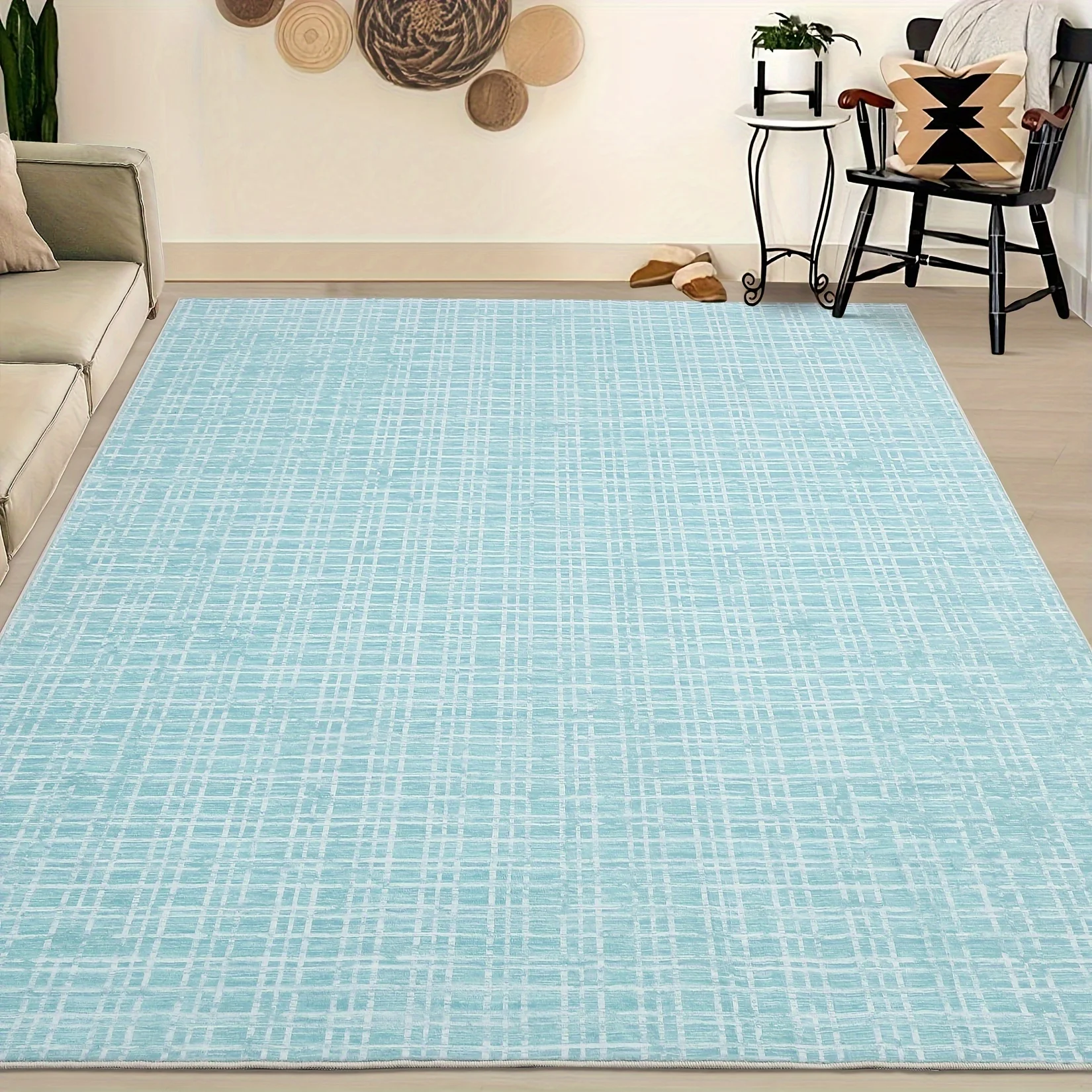 

1pc Living Room Rug, Geometric Rugs For Bedroom Soft Low Pile Floor Carpet Checkered Print Area Rug Indoor Modern Throw Carpet N