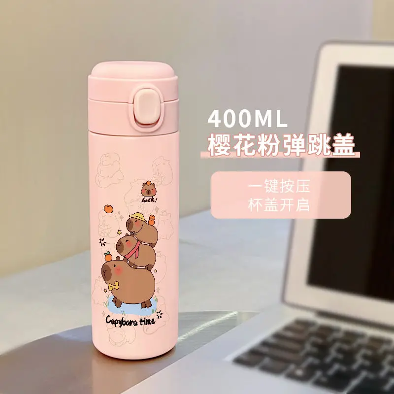 400ML Capybara Cartoon Stainless Steel Coffee Cup Travel Thermal Mug Leak-Proof Thermos Bottle Tea Coffee Mug Insulated Cup Gift