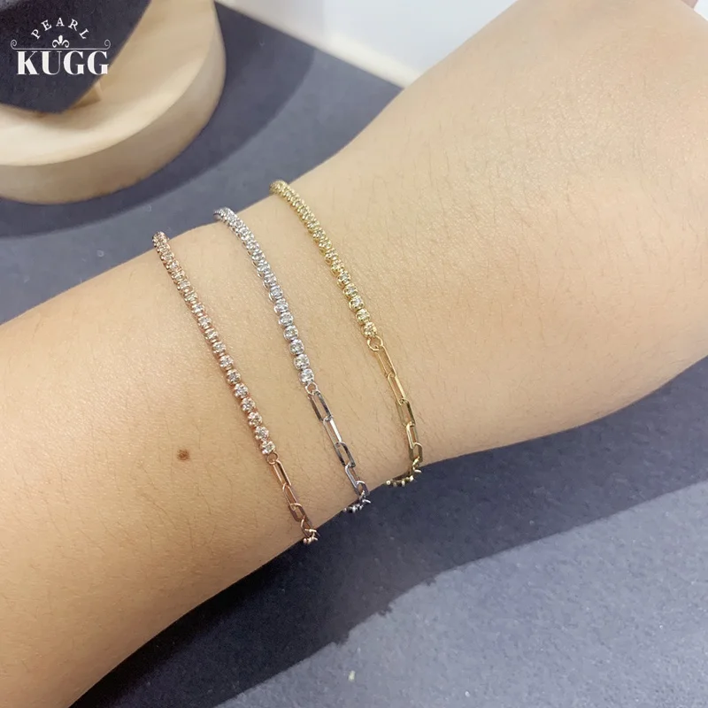 KUGG 18K White or Rose or Yellow Gold Bracelet Real Natural Diamonds 0.50carat Elegant Design INS Style Jewelry Gift for Women