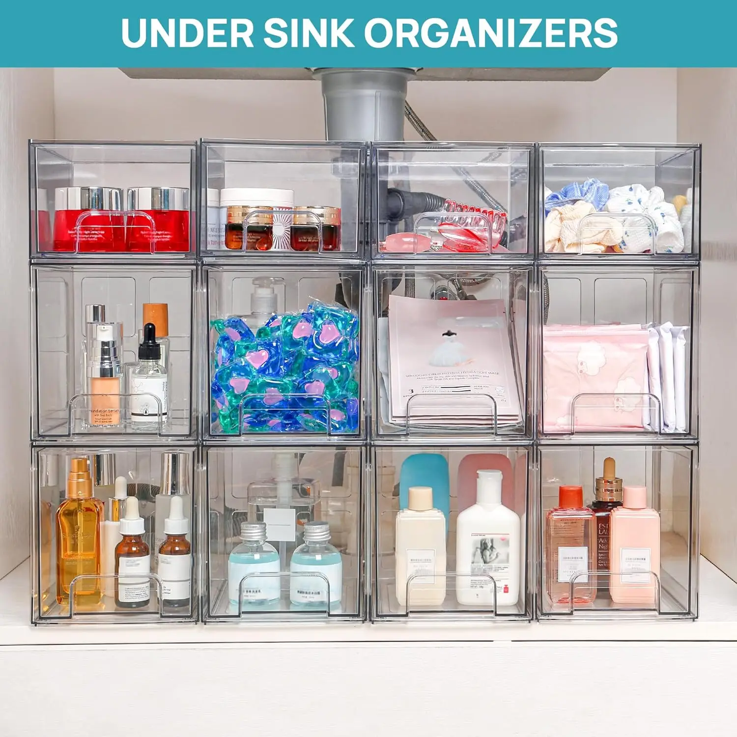 Organisateur De Tiroirs En Acrylique Empilable - 4 Tiroirs Transparents 18,5x15x11 Cm - Pour Maquillage, Salle De Bain, Bureau