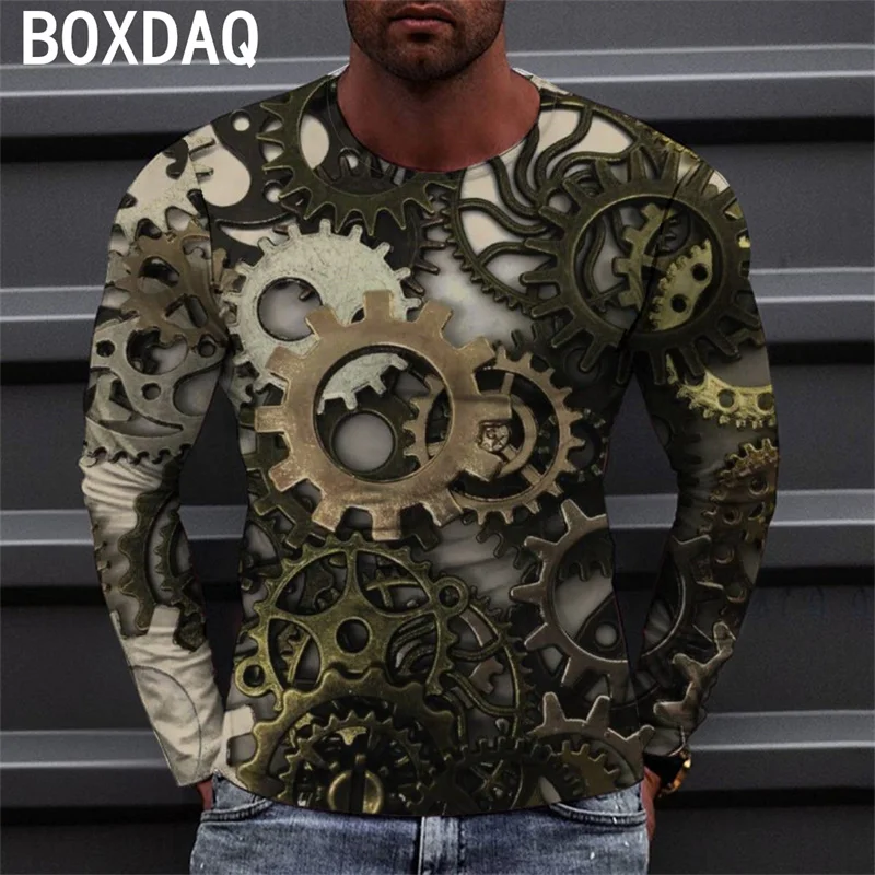 

Мужская футболка с 3D-принтом механического сердечника, модные повседневные топы в стиле Харадзюку, мужские осенние хлопковые футболки с длинным рукавом и круглым вырезом, размеры до 6XL