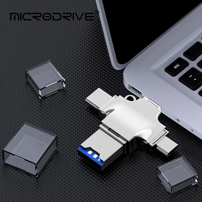 OTG 플래시 USB3.0, USB-C, 라이트닝 카드 리더, Miro Mini SD 카드, 카드 어댑터, iPhone, iPad용 리더기, 4 in 1