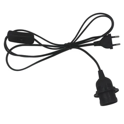 Universal Plug 1.8m Power Cord with E27 Lamp Base and Switch - E27 (EU Plug black)