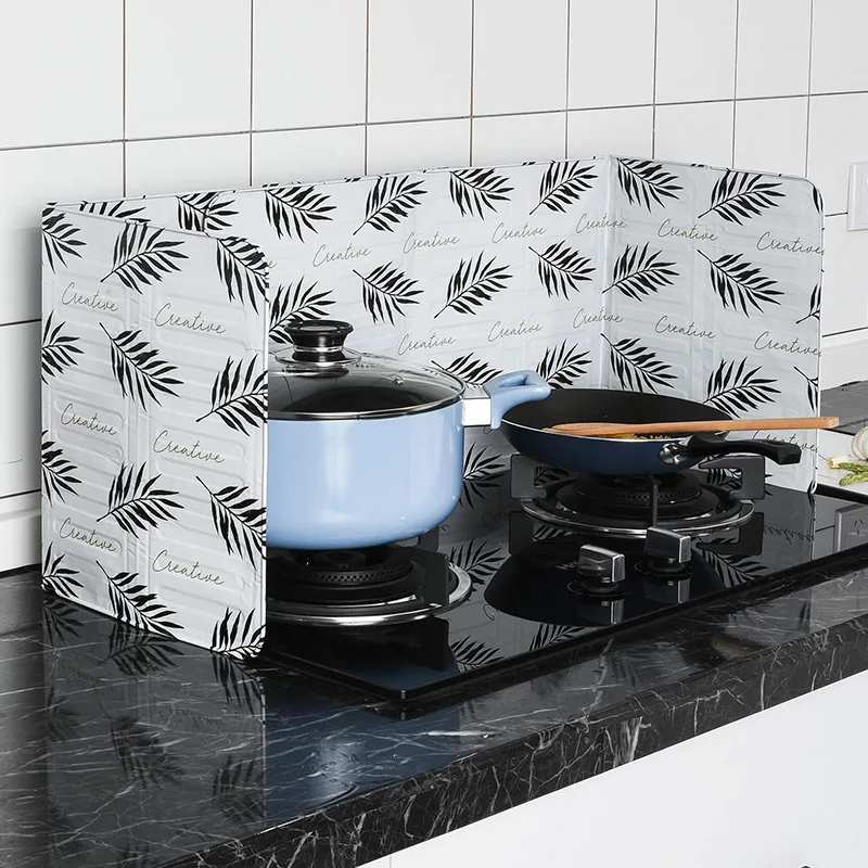 Foldable Gas Stove Baffle Aluminum Foil Oil Baffle Cooking Oil Separator Protective Cover Kitchen Accessories Splash Screen 1PC kitchen splatter screen kitchen splash guard