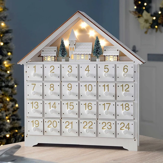 Christmas Wooden Advent Calendar With 24 Drawers House Pine DIY Countdown  Calendar Multi Purpose Craft Storage Box - AliExpress