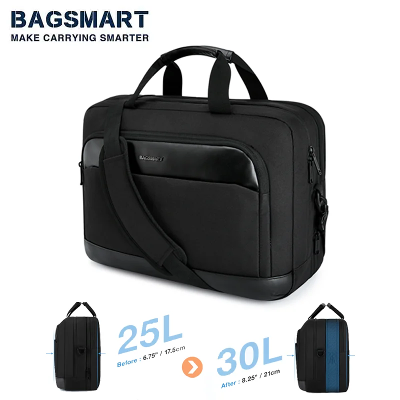 BAGSMART 17.3 Inch Laptop Shoulder Bag Men's 30L Expandable Computer Bag Men's Laptop Briefcase for Work Business College Travel