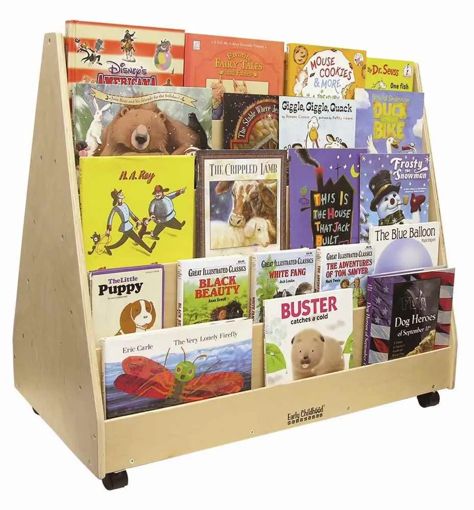 

ECR4Kids Double-Sided Mobile Book Display, Classroom Bookshelf, Natural