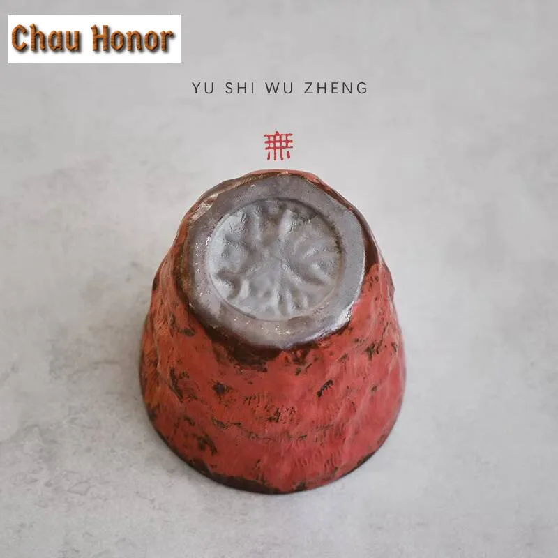 200ml Creative Powder Yin Red Makeup Teacup Japanese Large Ceramic Coffee Mug Stoneware Mouthwash Cup Master Tea Set Drinkware