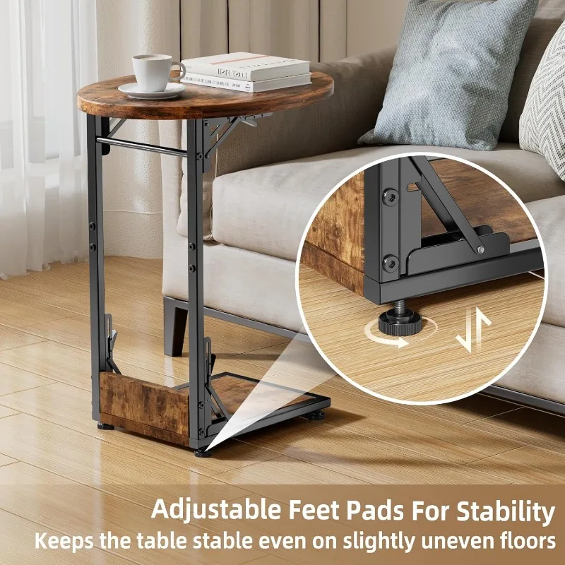 Folding Side Table End Couch Tables,Metal Frame C-Shaped TV Stand for Sofa Living Bedroom Bedside Coffee Small Spaces 6