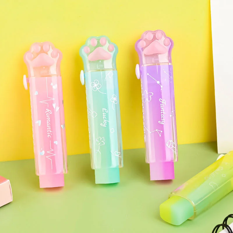 

24 pcs/lot Creative Gradient Cat Paw Push-pull Eraser Cute Writing Drawing Rubber Pencil Erasers Stationery Gifts School Suppies