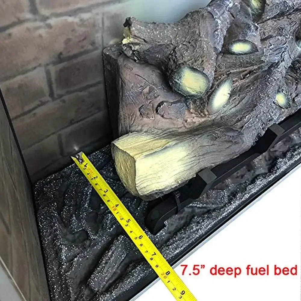 26” Electric Fireplace Insert with Fire Crackling Sound Resin Log Glass Door Mesh Screen 750/1500W Heater Adjustable Thermostat 6