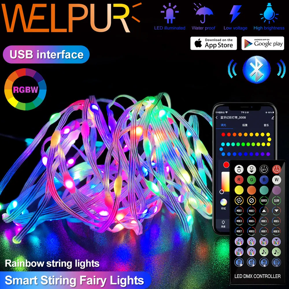 LED String Light Smart Bluetooth App Control Garland Waterproof Outdoor Fairy Lights For Christmas Holiday Party Birthday Decor