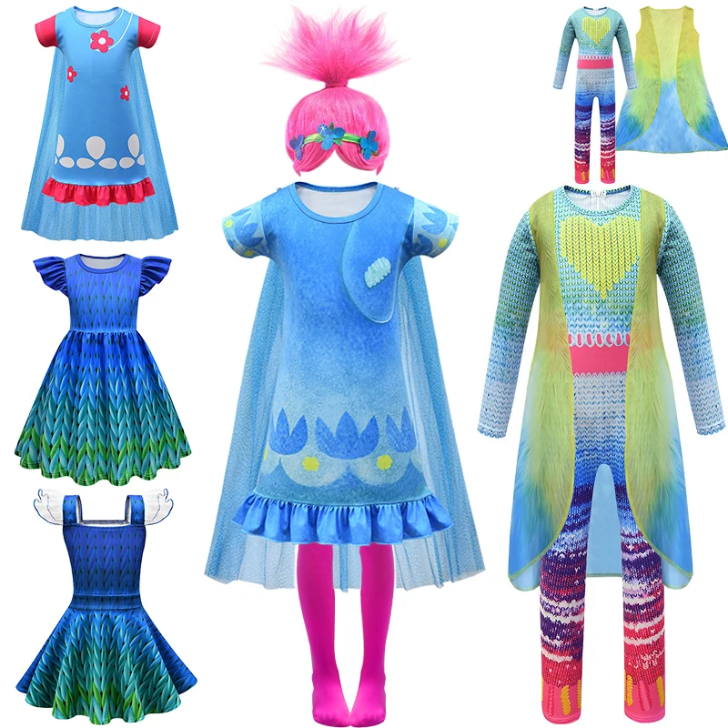 

Fantasia Girl Cosplay Trolls Dress Children's Halloween Carnival Birthday Party Masquerade Costume Cartoon Movies Girls Clothing