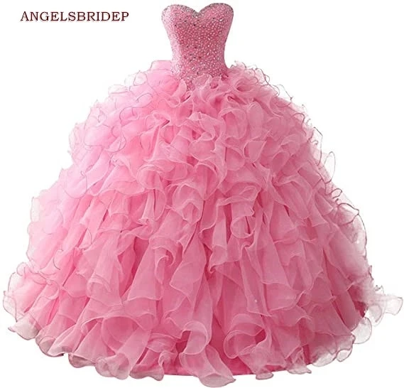 

ANGELSBRIDEP Sweetheart Ball Gown Quinceanera Dresses Masquerade Sparkly Crystal Bodice Organza Princess Birthday 15TH Party HOT