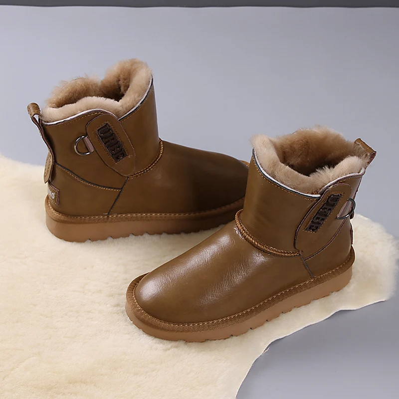 Snow Boots for Women 2022 Winter New Cowhide Waterproof Leather Fur Integrated Fleece-Lined Short Non-Slip Warm Cotton Shoes