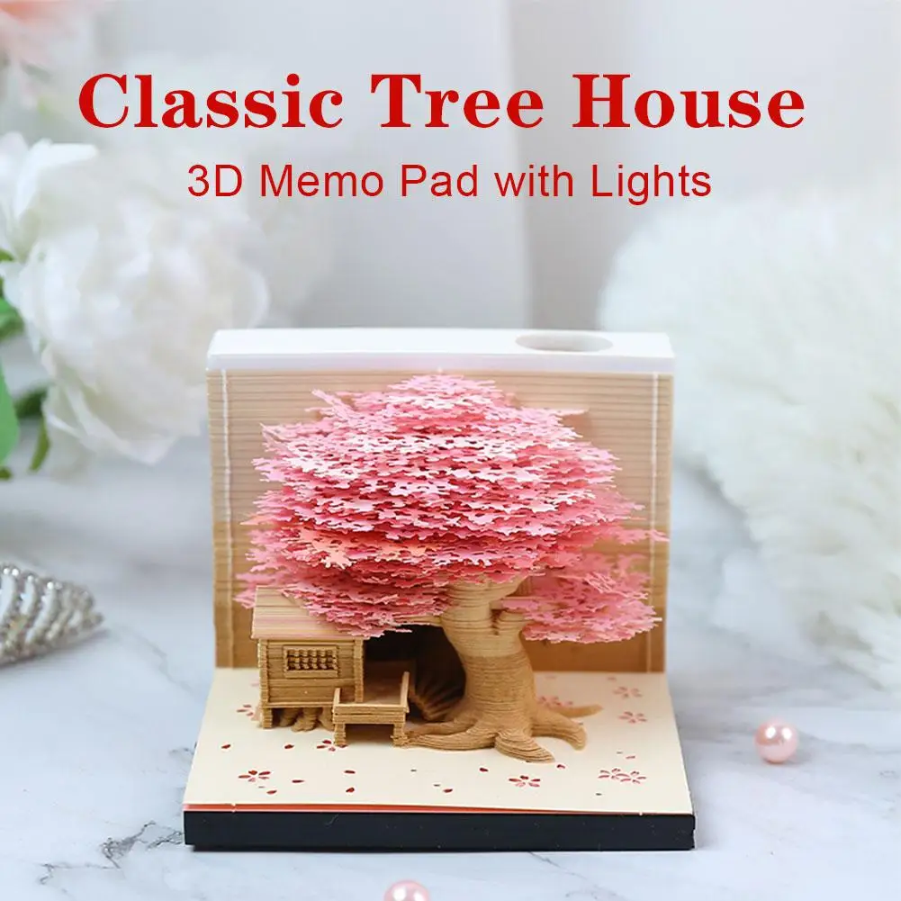 

3d Notepad Block Tree Pink Color 3d Memo Pad With Led Artistic Note Gift Notepad 3d Christmas Paper Light Cute Art R4q9