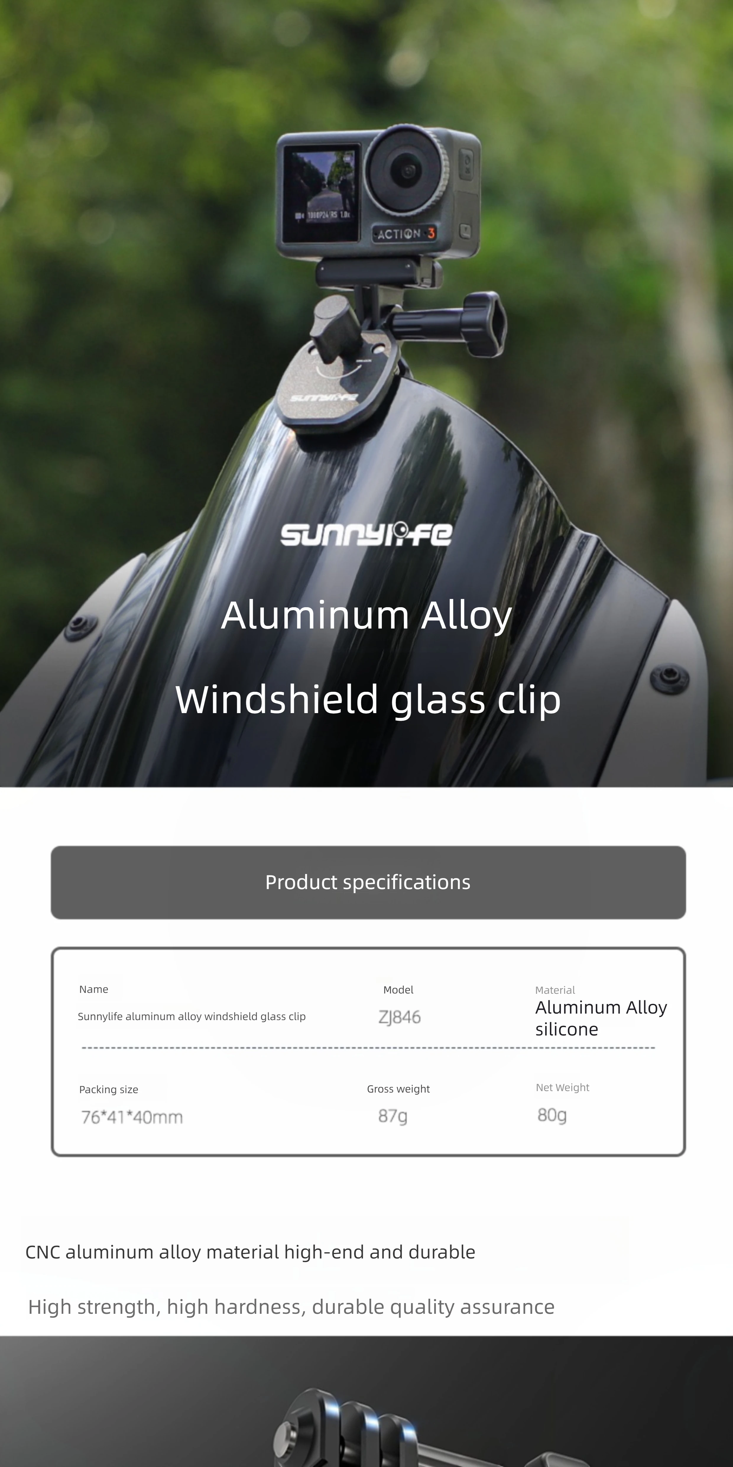 Motorrad Windschutzscheibe Halterung Klemme Aluminium Clip Für GoPro 13 12 Insta360 Gehen Ultra Für DJI Osmo Nano/360/Action 5 Pro Tasche 3 – Detail 1