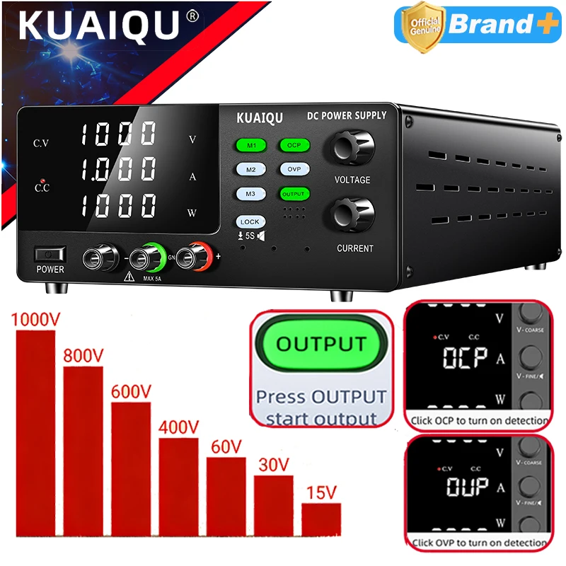Fonte de Alimentação de Alta Tensão KUAIQU 1000V para Laboratório, 800V 600V 400V, 15V 30A 30V 60V 20A, Fonte de Alimentação DC para Laboratório, Testes Hipot e Energia Solar