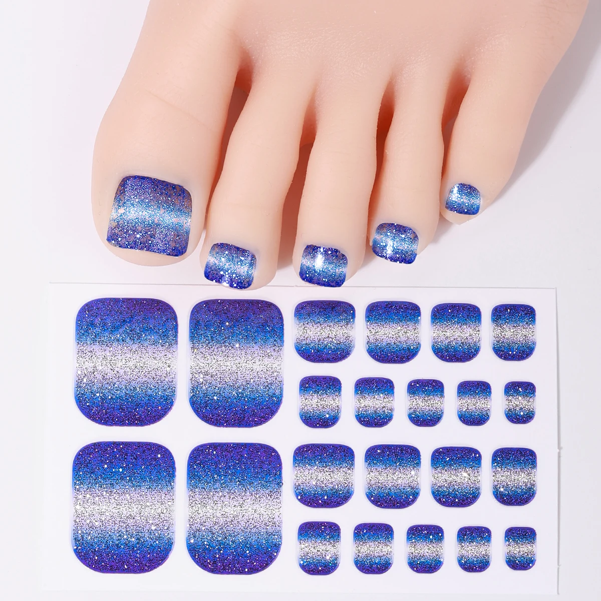 6장 여름 반짝이 베이킹 프리 발톱 스티커 그라데이션 풀커버 발톱 광택 스트립 접착식 DIY 발 스티커