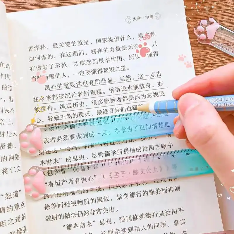 Cute Cat Paw Plastic Straight Rulers Kawaii School Office Supplies Planner Accessories Student Prize Drawing tools - 3