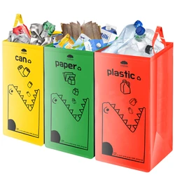 Large Waterproof Recycling Bin with Colorful Print - Foldable Storage Solution (Three grid)