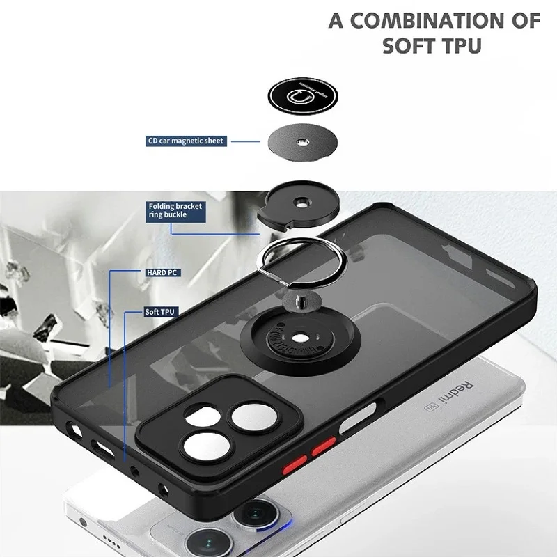 Shockproof Magnetic Matte Case with Ring Stand - Universal Phone Cover