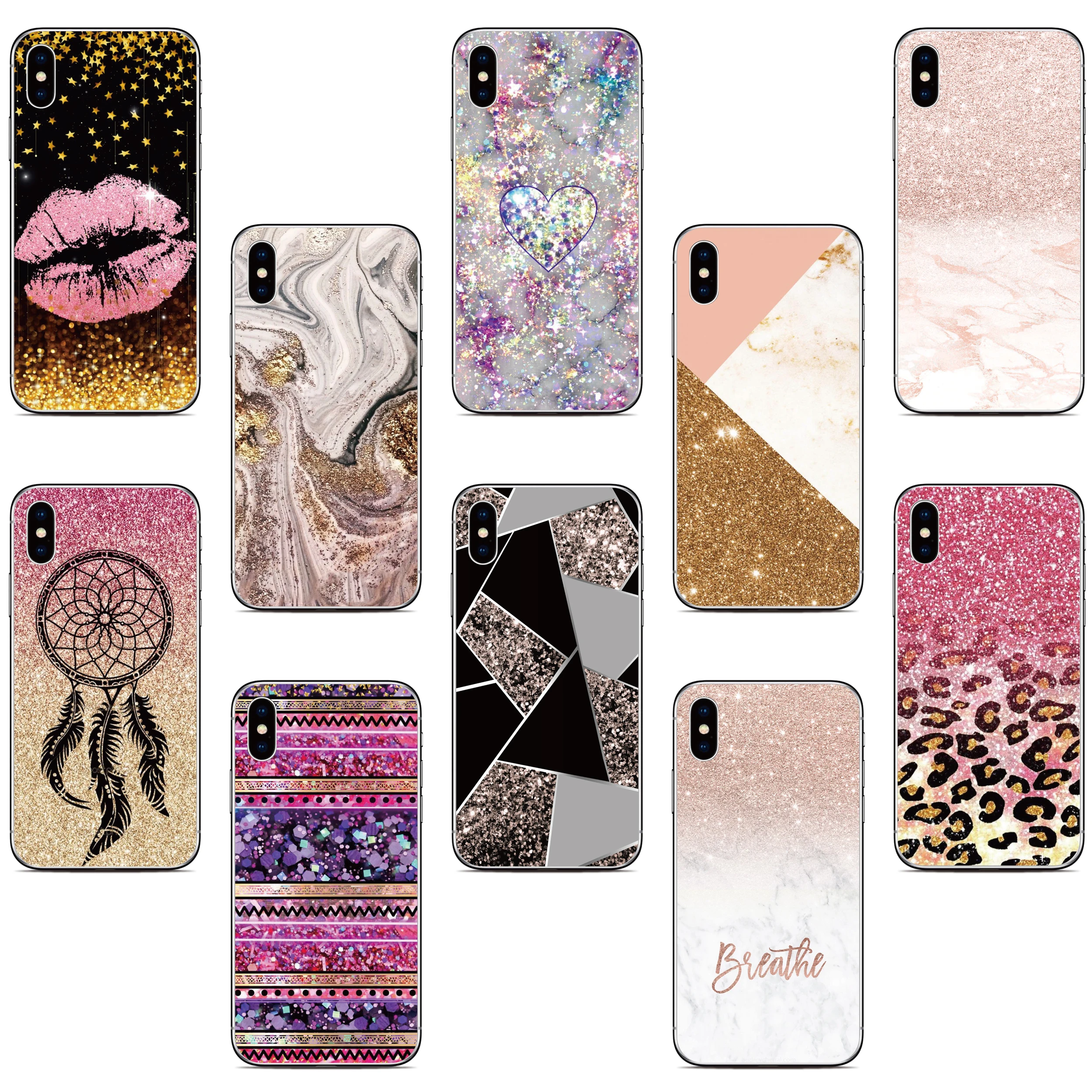 Elegant Marble Design Phone Case - Shimmering Gold Accents