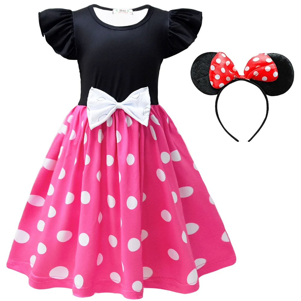 2023 Girls Minnie Mouse Dress Mickey Minnie Out Kids Costume Princess Dress Short Sleeve Infant Childrens Clothing with Headband