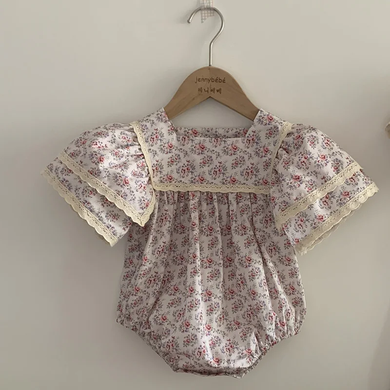 Family Matching Sister Outfit Kids Summer New Baby Girls Clothes Girl Dress Short Sleeve Floral Lace Baby Romper Princess Dress 3