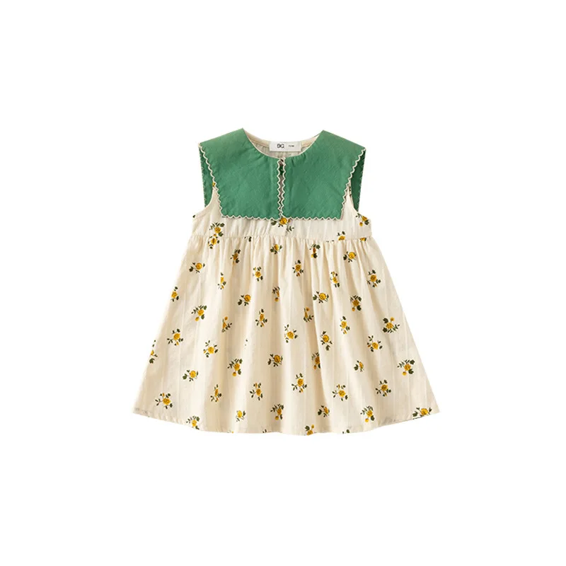 

Floral Printed Soft Sleeveless Dress for Girls Children Clothing Summer Cotton Princess Skirt Infant Pastoral Style Casual Skirt