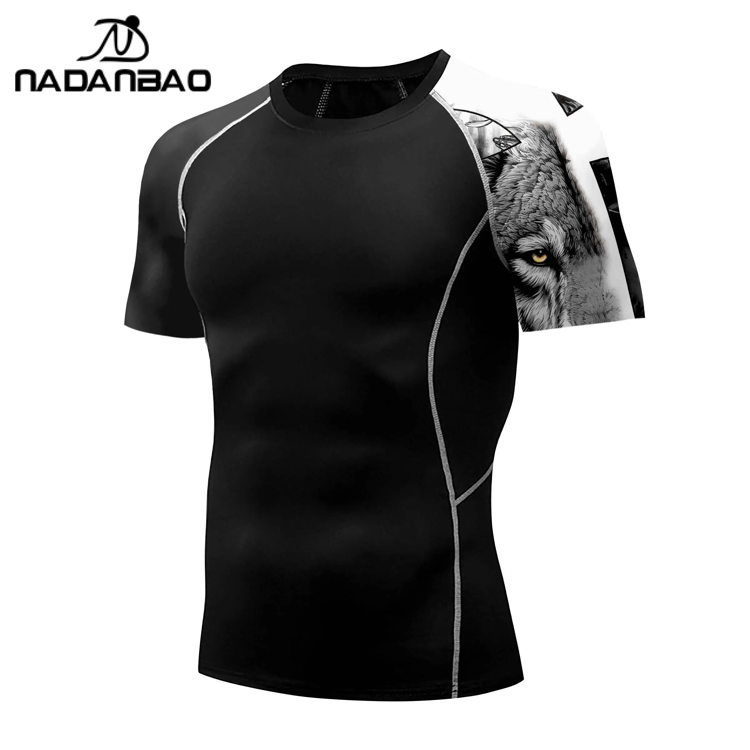 Nadanbao Men Fitness Swimsuits T-Shirt Gym Slim Beach Swimwear Black Fashion Short Sleeve Casual Surfing Wetsuit Beachwear Tops