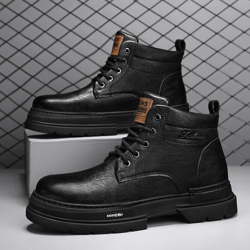 

Winter Men's Boots Black Shoe Artificial Leather Outdoor Motorcycle Tooling Boot Hard-wearing Fashion High Quality Male Footwear